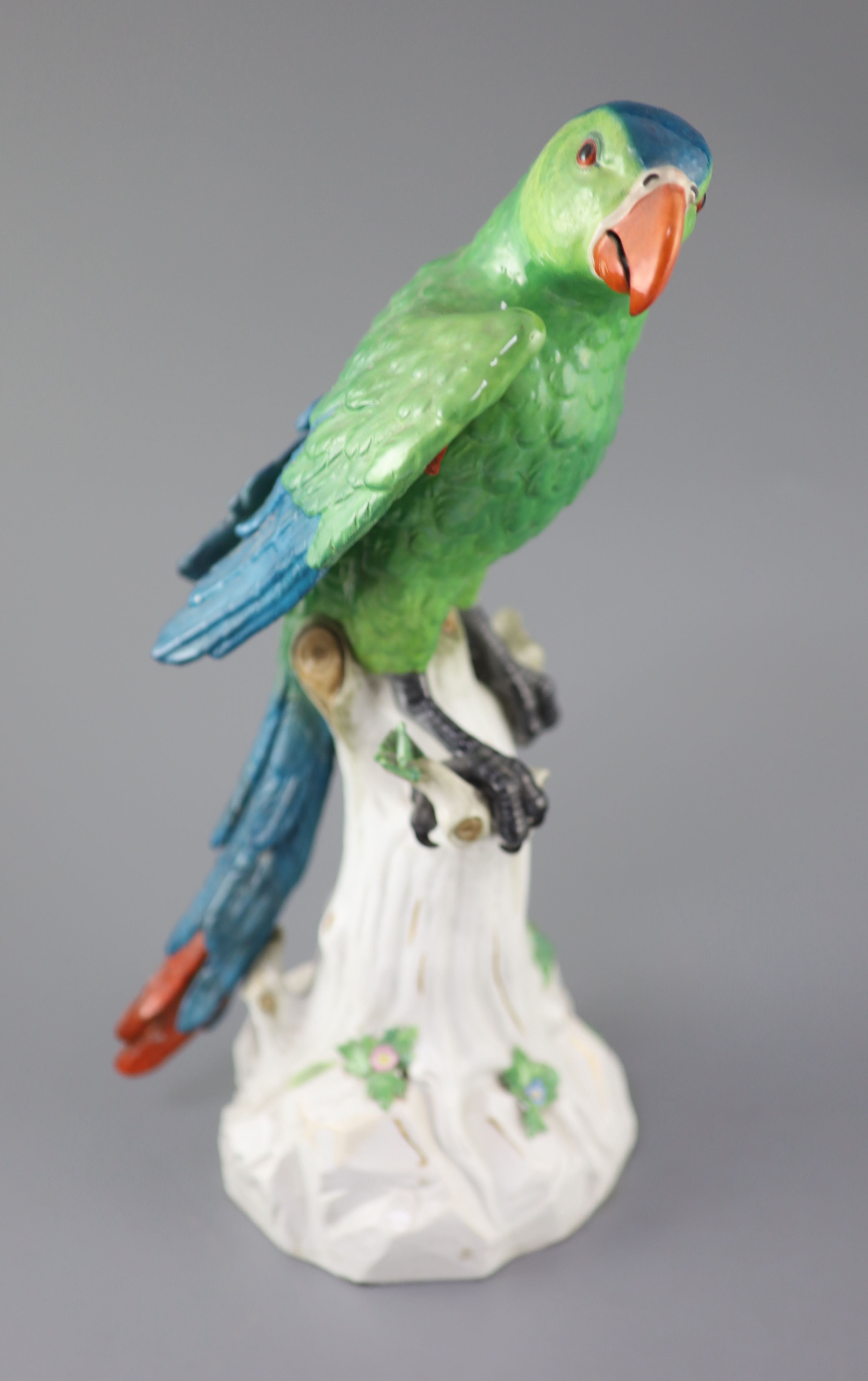 A large Meissen model of a colourful parrot, late 19th century, 41cm high